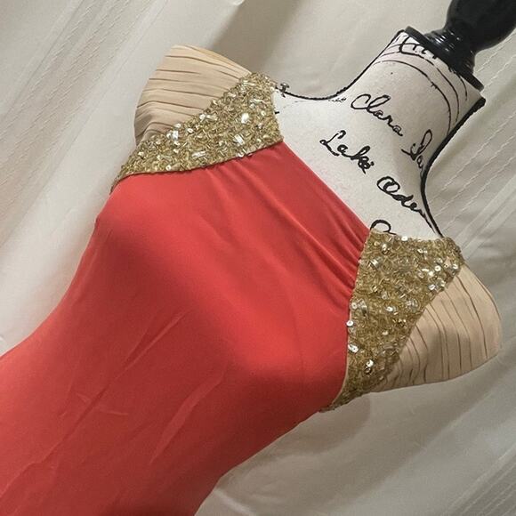 Little Mistress London Mini Dress Size 2 Coral/Gold Luxury Elegant sophisticated - Picture 2 of 12